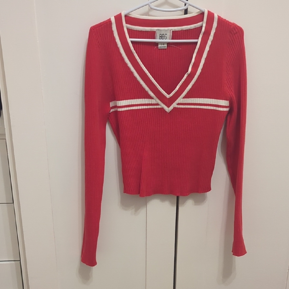 Free People Red Ribbed Sweater | Size Large